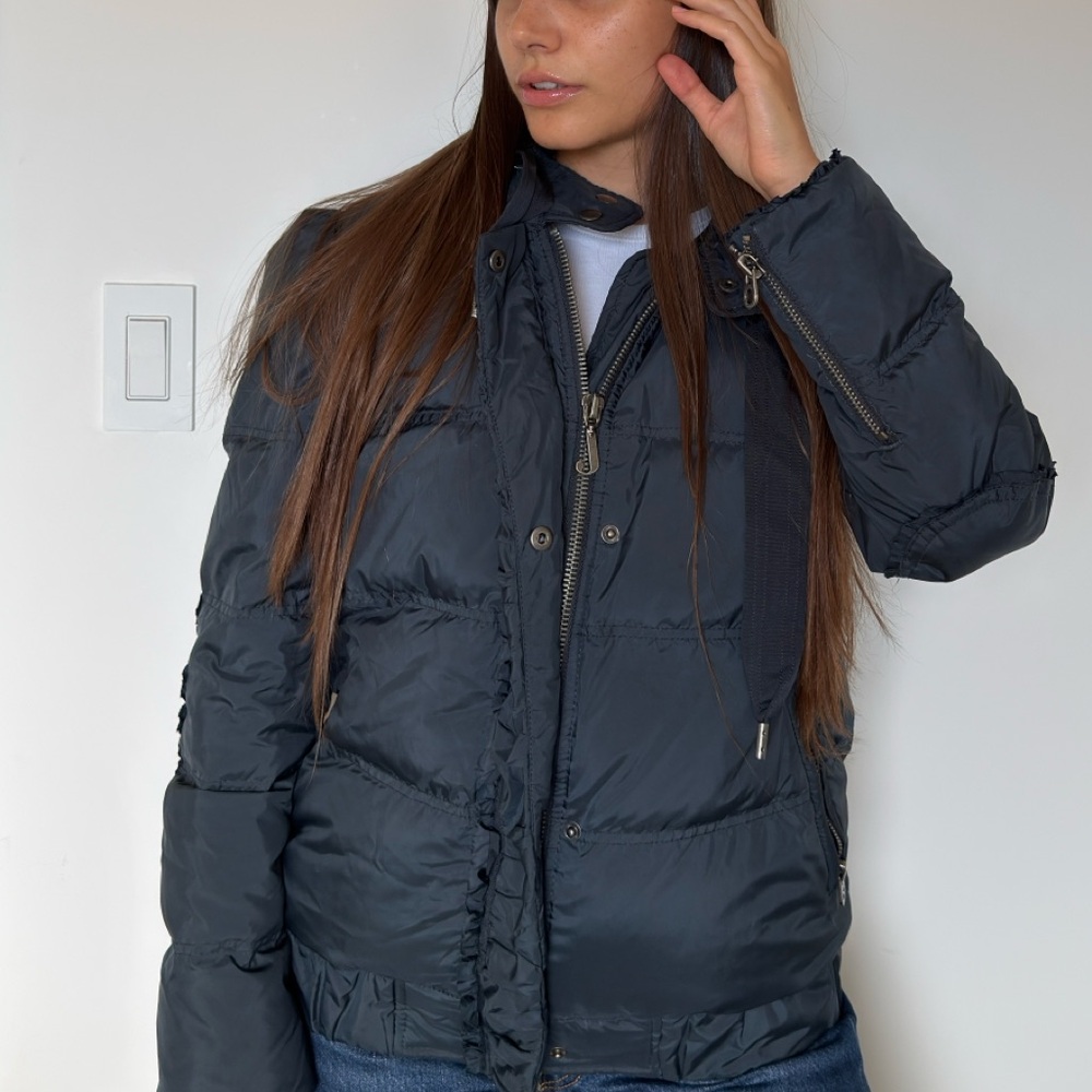 Juicy Couture Y2K Puffer Jacket with Ruffle Detail - Size M
